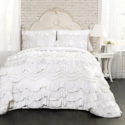 Obrázek Lush Decor Kemmy sada ložního prádla, volánková, strukturovaná, pro postele Queen Size, bílá