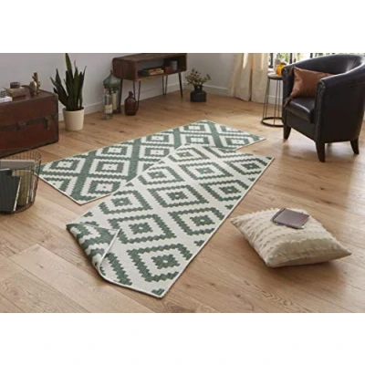 Obrázek NORTHRUGS Venkovní koberec Malta, obracecí, odolný proti povětrnostním vlivům, moderní geometrický vzor, běhoun na balkon, terasu, zahradu, zimní do obývacího pokoje, vodotěsný, polypropylen,