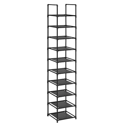 Obrázek SONGMICS Botník, 10 úrovní, odkládací plocha na boty, úschovna bot, úzký, 33 x 173 cm, kovová konstrukce, police z netkané textilie, chodbu, do ložnice, černý LSR110B02
