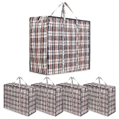 Obrázek Jumbo taška se zipem Úložná Oblečení Storage Bag Velké kapsy XXL kostkovaná, plastová zipem, komoda pod postel skladování (balení 5 ks)