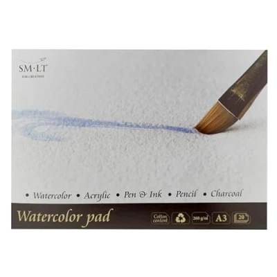 Obrázek SM.LT 3 AS pro 20 (260) English Watercolor Pads A3 akvarelový papír, 100% Recyklované Papír s Bavlna, odolný proti stárnutí A kyselin, listů, 260 GSM Bílá