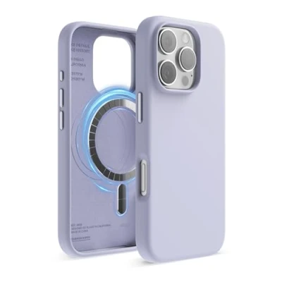 Obrázek elago Magnetické silikonové pouzdro kompatibilní s iPhone 16 Pro, 6,3 palce, veškerým příslušenstvím MagSafe zabudované magnety, silikon Soft Grip, nárazuvzdorné (fialové)