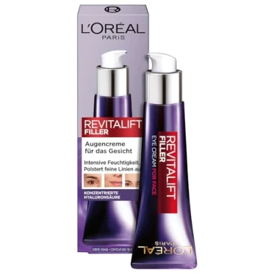 Obrázek L&#039;Oréal Paris Hyaluron oční péče, anti aging krém na obličej, proti vráskám a objemu, s kyselinou hyaluronovou, vitaminem CG &amp; E, Revitalift Filler, 30 ml
