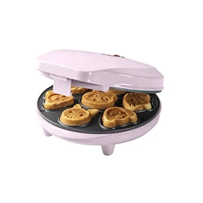 Obrázek Bestron vaflovač pro přípravu mini sušenek se zvířecími motivy, na vaflovací sušenky, s kontrolkou pečení a nepřilnavým povrchem, 700 W, barva: růžová