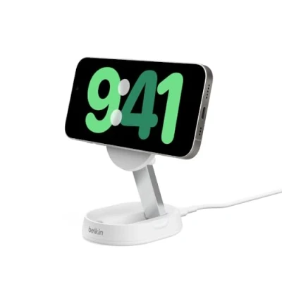 Obrázek Belkin Indukční nabíjecí stanice BoostCharge Pro 15 W, nabíječka Qi2, bezdrátová nabíječka, kompatibilní s MagSafe, Qi2 Apple iPhone 15, 14, 13, 12, AirPods bílá