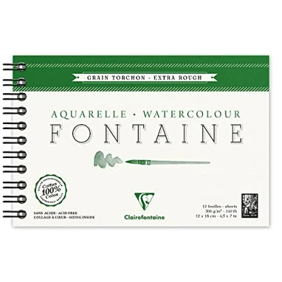 Obrázek Clairefontaine 96319 C akvarel svorkovnice Bajku (s dvojitým spirála, 12 Folio, hrubé Čekankově Torchon, 100% Hadroviny, ideální pro mokré techniky, 300 g, x 18 cm) Bílá