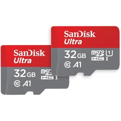 Obrázek Paměťová karta SanDisk Ultra microSDHC UHS I se 32 GB, balení 2 ks + adaptér (pro chytré telefony Android a tablety nebo bezzrcadlovky, A1, třída 10, U1, videa ve Full HD, rychlost čtení až 120 MB/s)