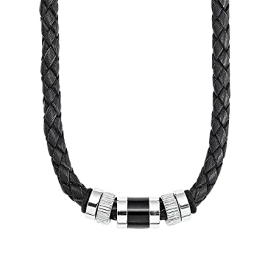 Obrázek Pánský řetízek s.Oliver 45 + 3 cm, nerezové korálky, kůže, splétaná kůže