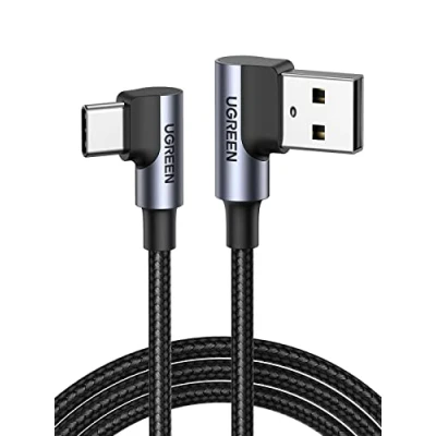 Obrázek UGREEN USB C nabíjecí kabel úhel zahnutý nylon na kompatibilní s Galaxy S24/S24+/S23/S22/A73/A53 P30 Lite Redmi 10 iPhone 15/15 Pro/15 Pro Max(3M)