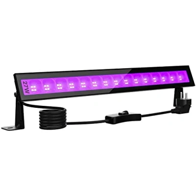 Obrázek Onforu 27W LED černé světlo, UV bar lampa s černým světlem se zástrčkou, IP66 vodotěsný zářič venkovní, fluorescenční světlo 60 LED, trubice vypínačem na party, dekorace