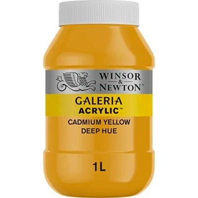 Obrázek Winsor &amp; Newton Akrylová barva Galeria 2154115, vysoká pigmentace, stálobarevná, máslová konzistence, 1000 ml hrnec kadmiově žlutá tmavá