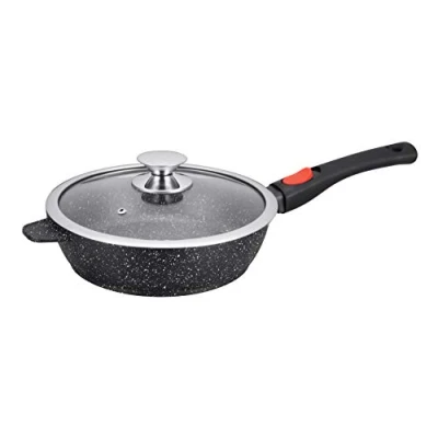 Obrázek Kamberg 0008027 Schwenkpfanne 28 cm Abnehmbarer Griff Aluminiumguss Beschichtung in Steinoptik Mit Glasdeckel Für alle Herdarten, auch Induktion PFOA‑frei, x 7,5