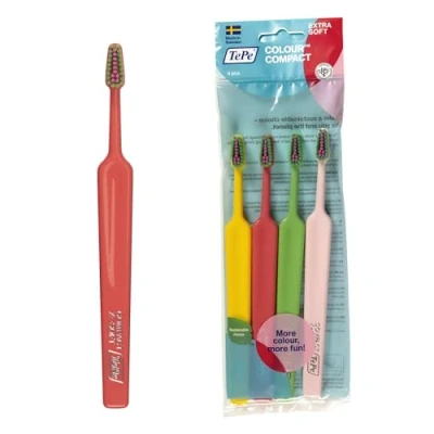 Obrázek TEPE Select Colour Compact x Soft Zahnbürste Ultraweiche, bunte Borsten in einem kompakten, schmal zulaufenden Bürstenkopf für Jung &amp; Alt, 1 4 Bürsten verschiedenen Farben