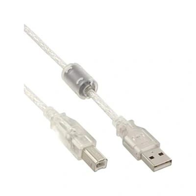 Obrázek InLine 34518 USB 2. 0 kabel, A na B, transparentní, s feritovým jádrem, 2 m