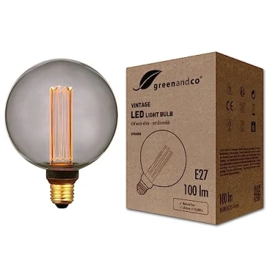 Obrázek greenandco® Vintage designová LED žárovka pro náladové osvětlení E27 G125 Edison 4 W 100 lm 1800K smoke extra teplá bílá 320 230 V bez mihotání, nestmívatelná, 2 roky záruka