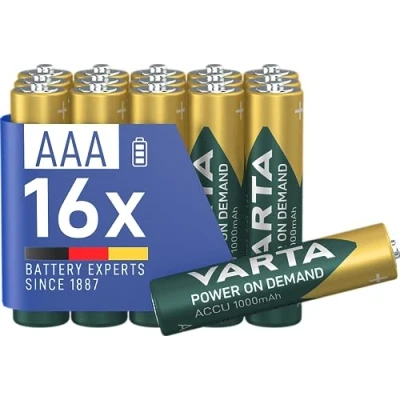 Obrázek VARTA Baterie AAA, nabíjecí, 16 kusů, akumulátor, Power on Demand, 1000 mAh Ni MH, přednabité, okamžitě připravené k použití [Exkluzivně v obchodě Amazon]
