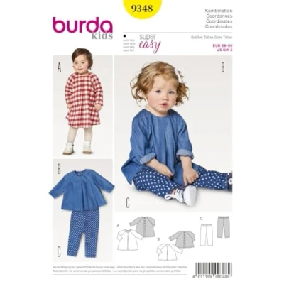 Obrázek Burda 9348 střihová předloha volné šaty &amp; halenka (Baby, vel. 68? 98) úroveň 1 Super Easy