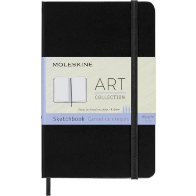 Obrázek Moleskine 13 x 21 cm Velká umělecká kolekce skicák kreslicí blok poznámkový album s tvrdým obalem a elastickým uzávěrem, papír vhodný pro tužky, tužky pastelky, 88 stran, černý