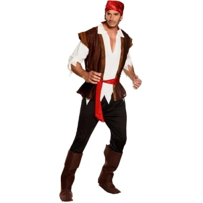 Obrázek Boland kostým pro dospělé Pirát Thunder, kalhoty, tričko, vesta, návleky, kapitán, jack, Sparrow, mořský lupič, vzpoura, karneval, Halloween, masopust, tematická party, přestrojení, divadlo,