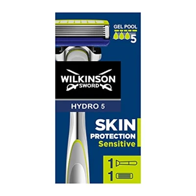 Obrázek WILKINSON SWORD Hydro 5 Sensitive holicí strojek pro muže hydratační gel a sklopný zastřihovač + 1 žiletka