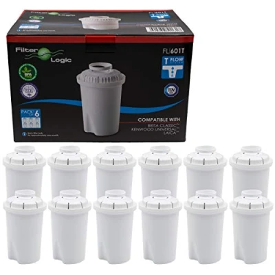 Obrázek FilterLogic FL601T Balení 12 ks kartuší s vodním filtrem kompatibilní konvicemi na Vodní filtry Brita Classic/filtry stolní vodu filtr Filtrační kartuše