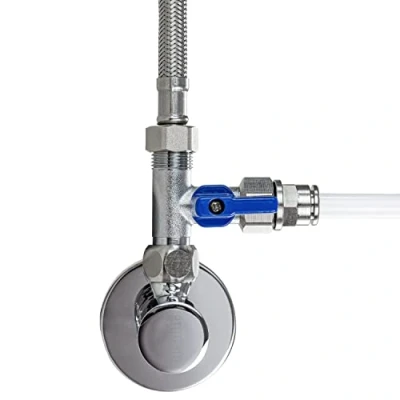Obrázek uzavírací kohoutek, ventil adaptér T kus různé velikosti pro připojení vodního filtru reverzní osmóza, lednice by Side, kávovar, velikost: (3/8 AG x 3/8 QC ÜM)