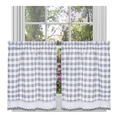 Obrázek Sada závěsů na okna Achim Home Decor, kostkovaná, šířka 147 cm, délka 61 šedé a bílé kostkované závěsy, závěsy do kuchyně, ložnice, obývacího pokoje jídelny