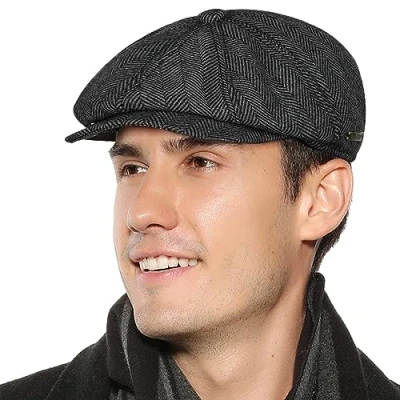 Obrázek Superora Pánská jezdecká čepice Flatcap rybí kosti Tweed Newsboy Cap kost, Šedá kost
