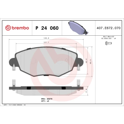 Obrázek Sada brzdových destiček, kotoučová brzda BREMBO P 24 060