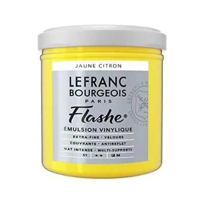 Obrázek Lefranc Bourgeois 300547 Flashe akrylová barva &amp; vinylová barva, vysoce pigmentovaná, elastická, stálá na světle, odolná proti stárnutí, matná, pro vnitřní i venkovní použití, 125 ml hrnec citrónově žlutá