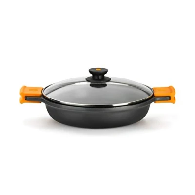Obrázek BRA Efficient nízký kastrol se skleněnou poklicí a silikonovými rukojeťmi bez příslušenství, hliníkový odlitek, černý, 30 cm, 4