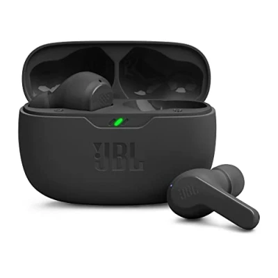 Obrázek JBL Wave Beam bezdrátová sluchátka do uší s vodotěsností IP54 a IPX2 funkce hands free výdrž baterie 32 hodin v černé barvě