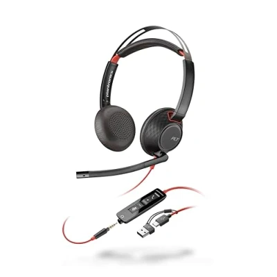 Obrázek Poly Blackwire 5220 schnurgebundenes Headset, Flexibler Mikrofonarm mit Noise Cancelling, Ergonomisches Design, Verbindung PC/Mobilgeräten über USB C, A oder 3,5 mm, Teams/Zoom kompatibel