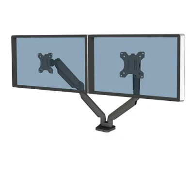 Obrázek Fellowes Držák na monitor 2 monitory až 81,28 cm Platinum Series rameno monitoru s plynovou pružinou, USB porty, upevnění svorkou nebo průchodkou pro kabel černý