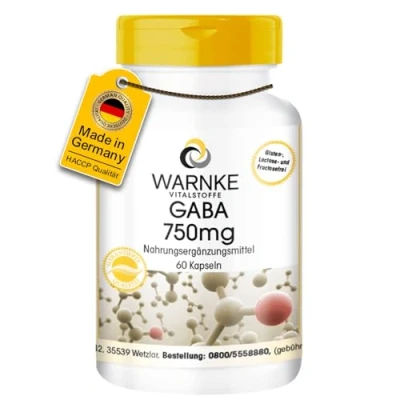Obrázek GABA 750 mg kapsle 60 kapslí vysoká dávka a veganská kyselina gama aminomáselná varování vitální látky německá lékárnická kvalita
