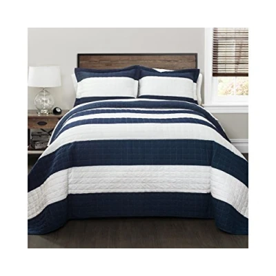 Obrázek Lush Decor Berliner Bettwäsche Set mit Streifenmuster, 2 teilig, Doppelbett, Marineblau und Weiß