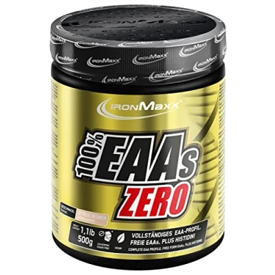 Obrázek IronMaxx 100% EAAs Zero citrusový zázvor 500 g dóza EAA prášek, veganský a bez cukru se všemi 8 esenciálními aminokyselinami ovocná chuť, konzervačních látek