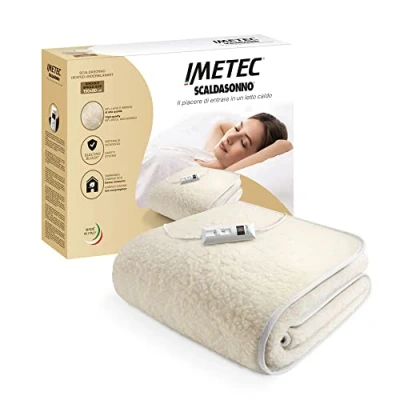 Obrázek Imetec Scaldasonno, vyhřívaná podložka pro jednolůžkové postele 150 x 80 cm, nízká spotřeba energie, 50 % vlny a merino vlny, 2 teploty, elektrický blokový bezpečnostní zařízení, Made in Italy