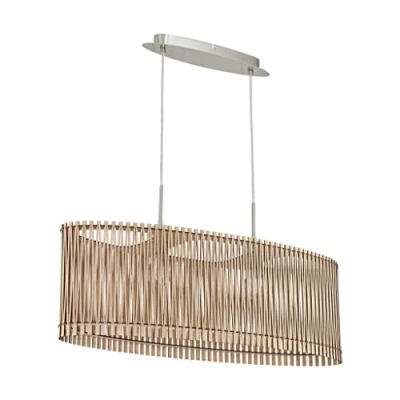 Obrázek EGLO závěsné svítidlo Sendero, závěsná lampa Boho, z oceli nikl matné, dřevo v javoru, na jídelní stůl přírodní, do obývacího pokoje s objímkou E27, 77,5 cm