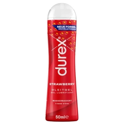 Obrázek Durex lubrikační gel Strawberry jahodový prostředek na vodní bázi pro příjemné klouzání, jemný &amp; pH přátelský 50 ml