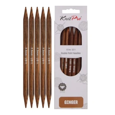 Obrázek KnitPro K31016 Punčochové pletací jehlice, Wood, hnědé, 15 cm, 8 mm, 5 Count