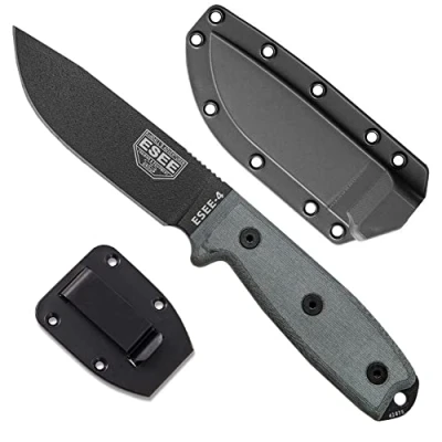 Obrázek Esee Unisex dospělí, outdoorový nůž délka čepele: 11, 43 cm, rukojeť: Micarta, Model 4 Carbon Steel Plain, vícebarevný, normální