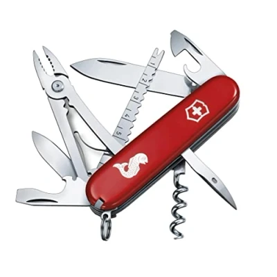 Obrázek Victorinox Švýcarský kapesní nůž, rybář, Swiss Army Knife s 18 funkcemi, čepel, vývrtka, otvírák na konzervy, červený