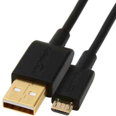 Obrázek Amazon Basics USB A na Micro 2. 0 kabel, přenosová rychlost 480 Mbit/s, s pozlacenými konektory, 1,8 m, černý
