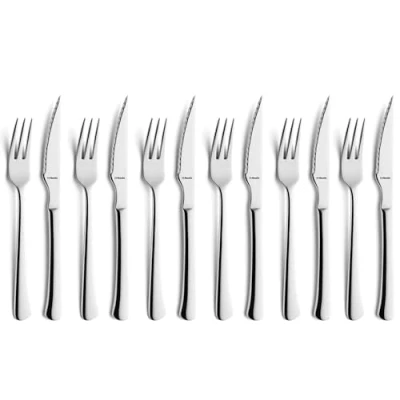 Obrázek Amefa CHULETERO 7038, 12dílná sada steakových a pizzových příborů, jídelní příbor pro 6 osob, x steakový nůž, vidlička na steaky, nerezová ocel 18/10, leštěná