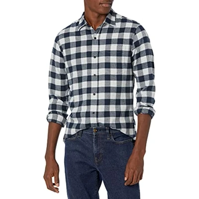 Obrázek Amazon Essentials Herren Langarmhemd aus Flanell (in Übergröße erhältlich), Marineblau Karomuster, M