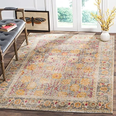 Obrázek SAFAVIEH Tradiční koberec pro obývací pokoj, jídelnu, ložnici Granada Collection, krátký předsíň, světle šedá a multi, 122 x 183 cm