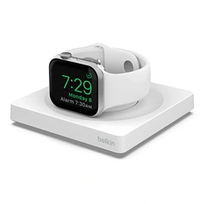 Obrázek Belkin Nabíječka Apple Watch, bezdrátová nabíjecí podložka s certifikací MFi režimem budíku, minimalistický design, včetně kabelu USB C pro Watch řady 8, 7, 6, ultra a další