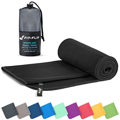 Obrázek Fit Flip Ručník z mikrovlákna kompaktní ručníky ideální jako sportovní ručník, cestovní plážová osuška rychleschnoucí a lehká velký (60 x 120 cm, černá)