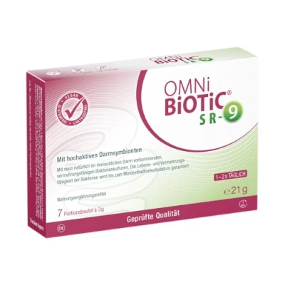 Obrázek OMNi BiOTiC SR 9, 7 porcí (21 g), 9 kmenů bakterií, 15 miliard zárodků v denní dávce, prášek, veganský, bez lepku, laktózy, pro každodenní použití